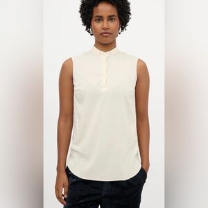 Brunello Cucinelli Silk Sleeveless Blouse Ivory Band Collar Top, Italy, Large